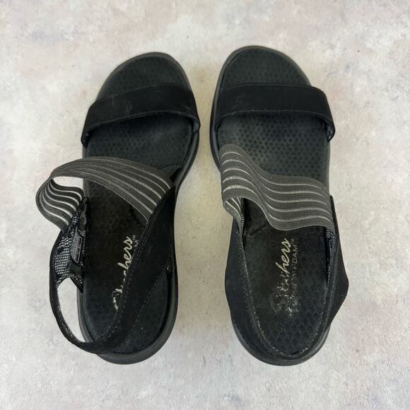 Skechers Rumblers Sci-Fi Wedge Sandal Black Memory Foam 38472 Women's Size 9 - Picture 7 of 13